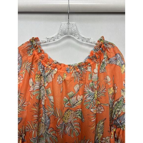 Beach Lunch Lounge Orange Pineapple Print Tunic Medium Semi Sheer - Picture 4 of 9